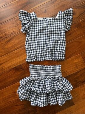 Janie and Jack Navy and White Gingham Set